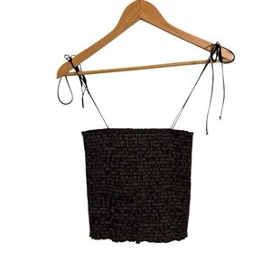 La Ligne Smocked Square Neckline Sleeveless Crop Top Size Small